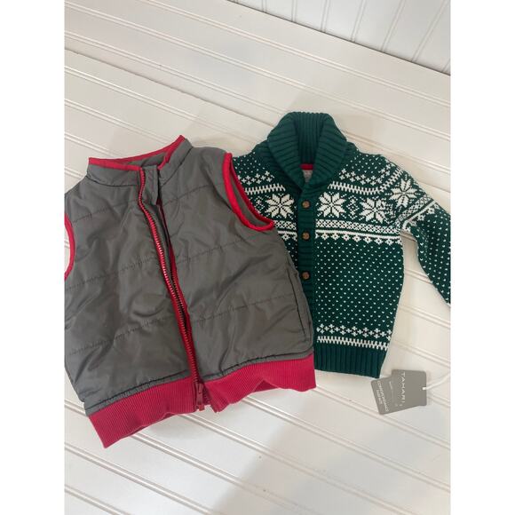 Tahari & Gymboree Boys Green Fair Isle Sweater & Full Zip Vest Bundle 12-18 MO - Picture 1 of 7